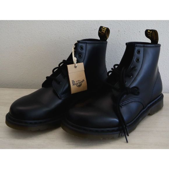 Dr. Martens Men 11 Women 12 Black 101 YS Smooth Leather Lace-Up Ankle Boots - Picture 1 of 12